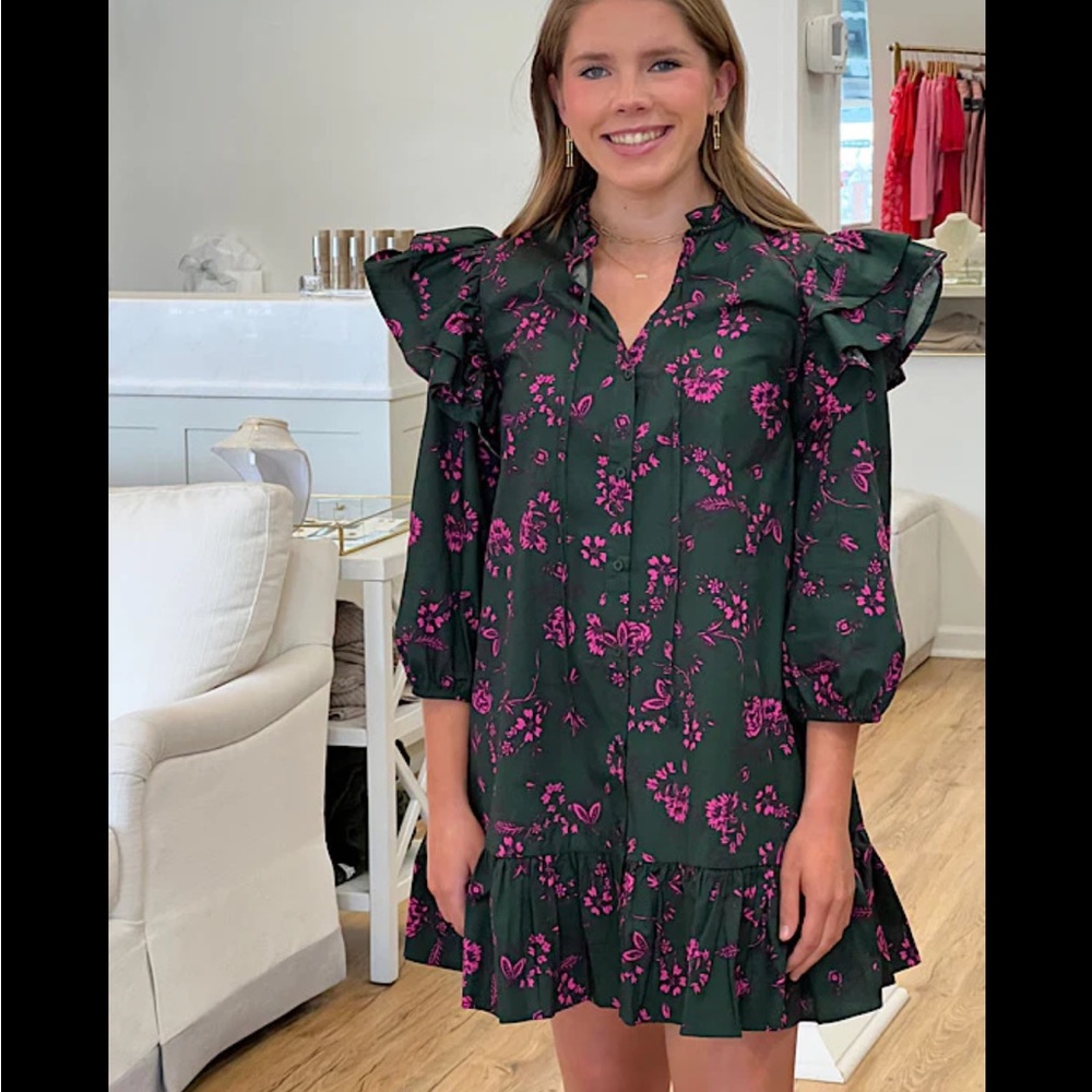 Sugarlips Green and Pink Drop Waist Mini Dress